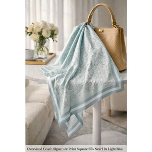 Coach Signature Print Silk Square Scarf – Light Blue – Style C8362 (NWT)